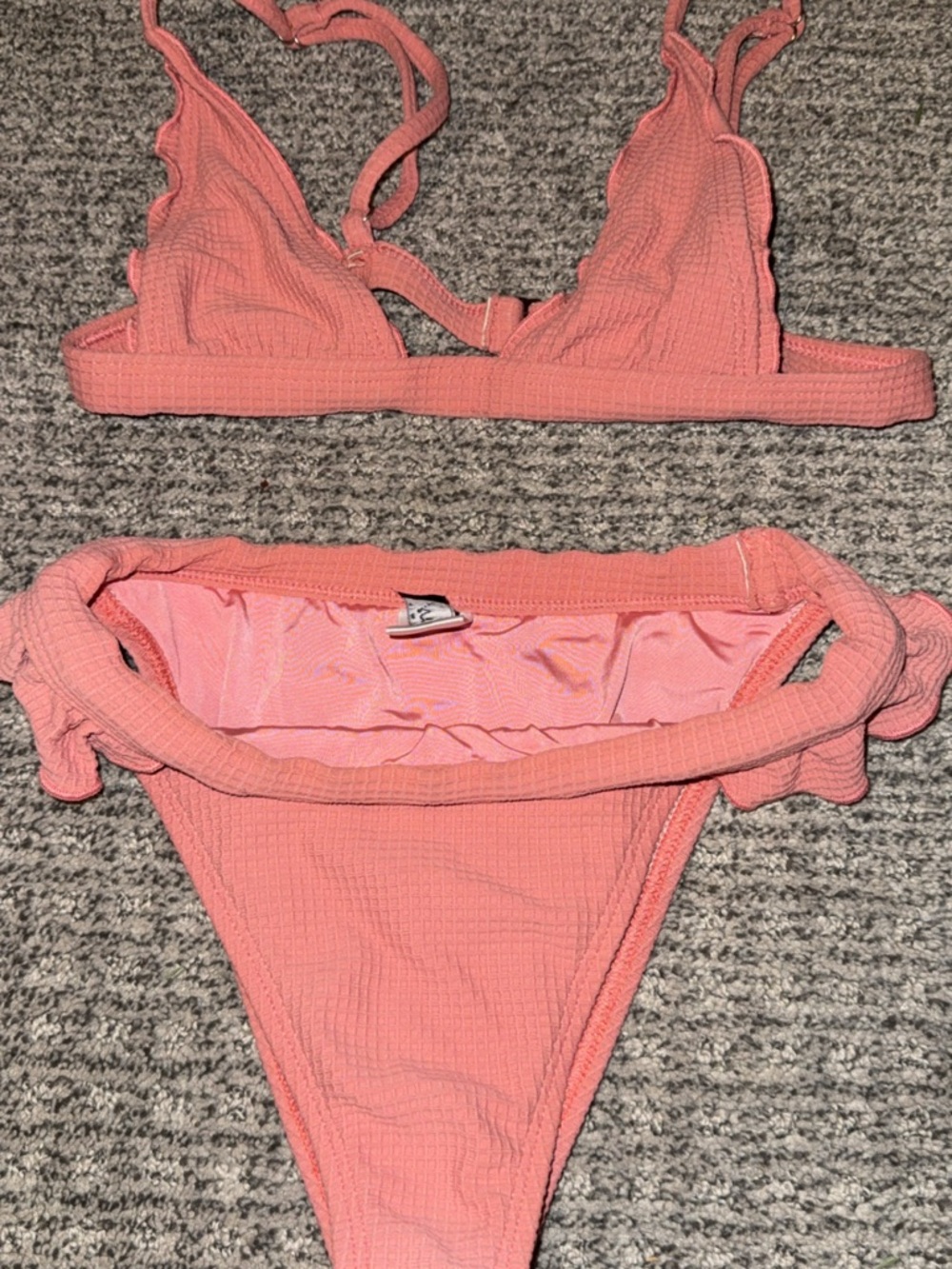 Textured Coral Pink Bikini Set - Women's Swim